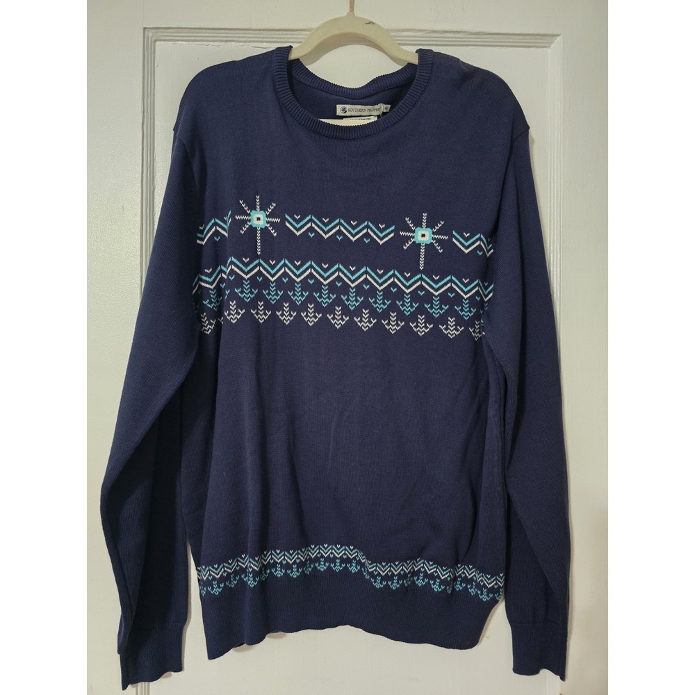 NEW Southern Proper Bienville Sweater XL‎ Knit Pullover Navy Blue Snowflake